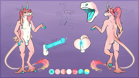 animal_genitalia animal_penis anthro anus balls blue_body blue_penis cloven_hooves countershade_neck countershade_torso countershading cutaway equine_genitalia equine_penis erection feathering fully_sheathed fur genitals hair hooves horn long_hair male male_anthro medial_ring nipples nude nude_anthro nude_male open_mouth penis pink_body pink_fur pink_hair ponytail raised_tail sheath simple_background solo standing tail tan_body tan_fur teeth text tongue meldritchhorror mythology james_(zzamamee) equid equine mammal mythological_creature mythological_equine unicorn 16:9 2018 absurd_res english_text hi_res model_sheet widescreen