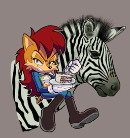 blue_eyes brown_body brown_fur cake dessert female food fur hair looking_at_viewer red_hair smile smiling_at_viewer arborialrodent archie_comics sega sonic_the_hedgehog_(archie) sonic_the_hedgehog_(comics) sonic_the_hedgehog_(series) princess_alicia_acorn chipmunk equid equine ground_squirrel humanoid mammal rodent sciurid zebra