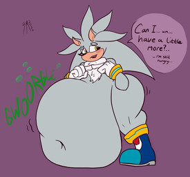 anthro asking asking_for_more belly big_belly blush bodily_noises derived_sound_effect dialogue digestion_noises extended_sound_effect huge_belly hyper hyper_belly index_to_index male navel obese onomatopoeia overweight overweight_male partial_line_speech_bubble question rumbling_stomach solo sound_effect_variant sound_effects speech_bubble text yes-no_question zetamath sega sonic_the_hedgehog_(series) silver_the_hedgehog eulipotyphlan hedgehog mammal digital_media_(artwork) english_text hi_res