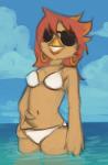 anthro bikini bikini_bottom bikini_top clothing female navel solo swimwear triangle_bikini two-piece_swimsuit white_bikini_bottom white_bikini_top marsminer avian bird hi_res