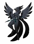 anthro black_body black_feathers breasts feathers featureless_breasts featureless_crotch female fur looking_at_viewer nude simple_background white_background wings tierafoxglove palworld pocketpair avian mammal pal_(species) shadowbeak hi_res