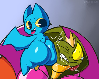 anthro big_butt butt butt_focus butt_slam butt_to_cheek duo face_squish female male male/female outline pegleg shortstack squish thick_thighs tongue wings purpbatboi cartoon_network mao_mao:_heroes_of_pure_heart adorabat coby_(mao_mao) orangusnake ape bat haplorhine mammal monkey mustelid musteline orangutan primate reptile scalie snake 2021 colored digital_media_(artwork) hi_res shaded
