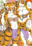 2014 anthro big_breasts bottomwear bra breasts butt cleavage clothed clothing comic daigaijin dialogue dreamworks english_text felid female fur group heart_symbol kung_fu_panda leopard loincloth mammal master_tigress multicolored_body multicolored_fur painting_(artwork) pantherine pupils snow_leopard speech_bubble text tiger traditional_media_(artwork) underwear unusual_pupils watercolor_(artwork)