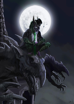 anthro cellphone clothing electronics full_moon hat headgear headwear holding_object holding_phone looking_at_viewer male moon necktie night phone sitting smartphone solo top_hat w.75.w w.75.w_(character) arthropod avian bird corvid corvus_(genus) crow gargoyle insect lepidopteran moth oscine passerine absurd_res hi_res watermark