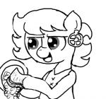 bubble clothing ear_piercing earth_pony equid equine fan_character female feral ficficponyfic hasbro horse mammal monochrome my_little_pony piercing plate pony ruby_rouge_(colt_quest) simple_background solo young young_feral