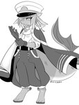 ambiguous_gender anthro clothing gloves hair handwear hat headgear headwear short_hair simple_background solo white_background oro_neko yu-gi-oh! fur_hire helmer_helmsman_fur_hire ambiguous_species duel_monster marine greyscale monochrome