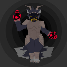 2_tails anthro armor as_above_so_below_pose crystal fur grey_body grey_fur horn machine male multi_tail occult_symbol pentagram solo symbol tail white_body white_fur yellow_face oddlypolygonalpittie alkezite_(oddlypolygonalpittie) protogen 1:1