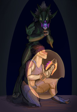 3_fingers anthro armor brown_body brown_feathers crouching digitigrade duo empty_eyes energy_shield face_covered feather_hair feathered_crest feathers female female_anthro fingers full_armor glowing glowing_eyes gun head_crest headgear helmet holding_gun holding_object holding_ranged_weapon holding_weapon looking_at_viewer male male_anthro needle_rifle needler pointing_gun pointing_gun_at_viewer pseudo_hair pupils quill_hair ranged_weapon red_quills slit_pupils standing tan_body weapon yellow_eyes stefaink halo_(series) microsoft xbox_game_studios cor_zan t'loaki alien avian ibie'shan kig-yar reptile scalie t'vaoan colored hi_res