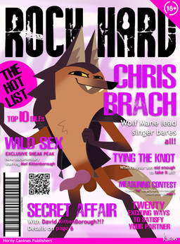 anthro balls erection genitals knot male penis qr_code solo text kaion quokka's_wild_life_(series) chris_brach_(quokka's_wild_life) canid canine mammal cover english_text hi_res magazine_cover