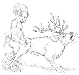 anal bestiality duo erection eyes_closed feral genitals horn humanoid_on_feral interspecies male male/male male_penetrated male_penetrating male_penetrating_male penetration penis sex bracciotoon deer humanoid mammal satyr black_and_white hi_res monochrome source_request