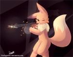 anthro blush chest_fur gun heart_symbol male ppsh-41 ranged_weapon shooting solo text weapon senz nintendo pokemon fan_character eevee generation_1_pokemon pokemon_(species) hi_res url