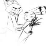 1:1 angry black_and_white blood bodily_fluids canid canine disney duo fight fox gokhan16 gore jack_savage killing lagomorph leporid male mammal monochrome nick_wilde rabbit red_fox simple_background true_fox white_background zootopia