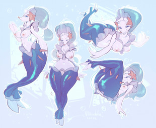 anthro areola big_butt blue_body blue_hair breasts bubble butt female fish_tail genitals hair long_hair multiple_poses nipples nude pose solo split_form underwater vulva water white_body wide_hips ulitochka nintendo pokemon aquatic generation_7_pokemon mammal merfolk pinniped pokemon_(species) primarina 2022 hi_res