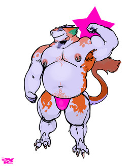 anthro armpit_hair belly biceps body_hair calf_muscles chest_hair clothing ear_piercing ear_ring facial_hair facial_piercing flexing goatee happy_trail jockstrap looking_at_viewer male musclegut muscular muscular_arms muscular_legs muscular_male navel nipple_piercing nipple_ring nipples nose_piercing overweight overweight_male pecs piercing ring_piercing septum_piercing smile solo tail tail_tuft tuft underwear aviesergal avie sergal hi_res