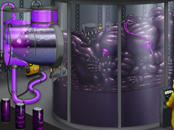 anthro beverage big_muscles big_nipples big_penis black_body bodily_fluids colored_cum conveyor_belt cum cum_as_food cum_in_container ejaculation energy_drink excessive_cum excessive_genital_fluids factory genital_fluids genitals glistening glistening_body glowing glowing_eyes group hazmat_suit huge_muscles huge_penis humanoid_genitalia humanoid_penis hybrid_genitalia hybrid_penis hyper hyper_genitalia hyper_muscles hyper_penis lactating lactating_cum licking machine macro male male_lactation melting milk multi_arm multi_eye multi_limb muscular muscular_male nightmare_fuel nipple_fetish nipple_lick nipple_play nipples penile penis penis_milking penis_pump projectile_lactation purple_cum sharp_teeth solo_focus storage_tank teeth text tongue unusual_bodily_fluids unusual_cum unusual_genital_fluids unusual_lactation vat vein veiny_penis worker corinoch_(artist) corinoch goo_creature living_latex monster 4:3 absurd_res english_text hi_res