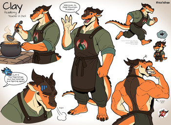 anthro cooking male arkciathedragon mythology wings_of_fire clay_(wof) tsunami_(wof) dragon mudwing_(wof) mythological_creature mythological_scalie scalie seawing_(wof) hi_res model_sheet