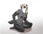 5_fingers abs anthro areola black_nose blonde_hair breasts female fingers fur hair muscular muscular_anthro muscular_female navel nipples nude open_mouth pose purple_eyes simple_background smile solo tasteful anonymous_artist missebony liz_(mykegreywolf) badger mammal mustelid musteline 2019 5:4 digital_media_(artwork) pinup