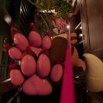 anthro balcony barefoot big_feet claws collar dominant fangs feet feet_up femboy first_person_view foot_focus fur hair leash leash_pull leashed_pov looking_at_viewer male open_mouth pawpads paws pink_eyes pink_pawpads pink_paws plant sitting smile smiling_at_viewer smirk smirking_at_viewer solo submissive tail teeth thick_thighs toes vrchat_model skarrfox_(artist) skarrfox canid canine canis_woof fox mammal 1:1 3d_(artwork) blender_(artwork) digital_media_(artwork) hi_res