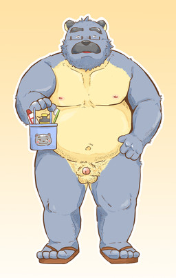 4_toes anthro balls barefoot circumcised clothing eyewear facial_hair feet flaccid flip_flops foot_focus footwear genitals glasses humanoid_hands kemono larger_but_small male mature_male micropenis moobs musclegut muscular muscular_male mustache nipples overweight overweight_anthro overweight_male paws penis sandals shoes simple_background small_penis solo toes andikapatok bear mammal 2015 absurd_res hi_res