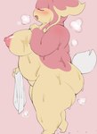 2024 antennae_(anatomy) anthro areola audino belly big_belly big_breasts blush blush_lines breasts eyes_closed female generation_5_pokemon holding_object holding_towel huge_breasts multicolored_body nintendo nipples nude open_mouth open_smile overweight overweight_anthro overweight_female pink_areola pink_background pink_body pink_nipples pokemon pokemon_(species) pururing scut_tail short_tail side_butt side_view simple_background smile solo standing steam tail tan_body thick_thighs tongue towel water wet white_tail
