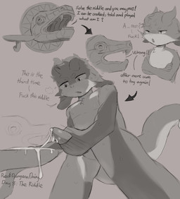 adolescent animal_genitalia annoyed anthro belly bodily_fluids chest_tuft countershade_torso countershading cum cum_drip cum_in_sink cum_on_penis cum_string dripping genital_fluids genitals horn male male_anthro masturbation nude_anthro nude_male orgasm penile penile_masturbation penis perineum profanity riddle scales sculpture solo statue sweat sweatdrop tail tapering_penis text thick_tail tuft white_belly white_body white_countershading white_perineum white_scales young young_anthro young_male huntings mythology red_the_explorer dragon mythological_creature mythological_scalie scalie absurd_res english_text greyscale hi_res monochrome