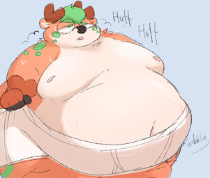 anthro antlers belly big_belly big_moobs black_nose bodily_fluids breath clothed clothing green_eyes green_markings green_spots half-closed_eyes horn huge_belly male markings moobs morbidly_obese morbidly_obese_anthro morbidly_obese_male narrowed_eyes navel obese obese_anthro obese_male open_mouth overweight overweight_anthro overweight_male panting spots stretch_marks sweat underwear underwear_only rexery_truffle truffle_(rexerytruffle) deer mammal hi_res