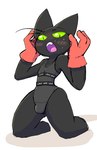 anthro black_body black_fur blush bulge clothing embarrassed fur gloves green_eyes handwear kneeling leotard male solo tight_clothing neko3240 cartoon_network mao_mao:_heroes_of_pure_heart sheriff_mao_mao_mao domestic_cat felid feline felis mammal hi_res