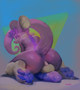 abstract_background anthro anus balls big_butt big_penis blue_pawpads butt foreskin fur genitals grey_balls grey_body grey_fur hair huge_penis humanoid_genitalia humanoid_penis looking_back male male_anthro messy_hair multicolored_penis neck_tuft nude open_mouth pawpads penis penis_backwards perineum presenting presenting_anus purple_body purple_fur purple_hair purple_penis purple_tail rear_view short_hair solo tail teeth tuft two_tone_penis oselotti mammal mouse murid murine rodent 2024 absurd_res hi_res