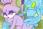 all_fours amber_eyes anthro bent_over blue_body blush breasts doggystyle duo female from_behind_position fur green_eyes hair nipples ponytail purple_body purple_fur purple_hair sex small_breasts tail saltcore sega sonic_adventure sonic_the_hedgehog_(series) blaze_the_cat chaos_(sonic) domestic_cat felid feline felis mammal