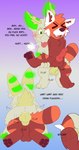 absurd_res ailurid anthro bodily_fluids cum cum_inside dialogue duo english_text from_behind_position fur genital_fluids green_stripes hi_res inner_ear_fluff lagomorph leporid male male/male mammal profanity rabbit raised_leg rear_view red_body red_fur red_panda reznoo ripy_(reznoo) sex sound_effects stripes text tongue tongue_out tuft