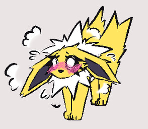 3_toes big_ears blush blushing_profusely emanata feet female feral fur quadruped ruff solo toes white_body white_fur yellow_body yellow_fur nulloffset nintendo pokemon lori_(nulloffset) eeveelution generation_1_pokemon jolteon pokemon_(species) low_res