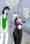 2016 anthro bathing bear bikini black_body black_fur black_hair bodily_fluids breasts clothed clothing color_edit colored dialogue drooling duo_focus ear_piercing english_text eyes_closed female fur giant_panda group hair hi_res jillian_(tegerio) kelly_o'dor mammal marmelmm mephitid one-piece_swimsuit open_mouth piercing pink_nose saliva showering skunk striped_skunk swimwear tegerio text third-party_edit whiskers white_body white_fur white_hair zandar's_saga