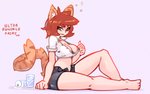 alcohol beer beverage big_breasts blush bottomwear breasts brown_eyes brown_hair cat_tail cleavage clothed clothing crossgender drunk ear_tuft female hair inner_ear_fluff shorts simple_background sitting smile solo substance_intoxication tuft white_background ultrabondagefairy caribbean_blue nchan_(caribbean_blue) nekonny_(fursona) animal_humanoid cat_humanoid felid felid_humanoid feline feline_humanoid humanoid mammal mammal_humanoid pantherine pantherine_humanoid tiger_humanoid 2020 hi_res