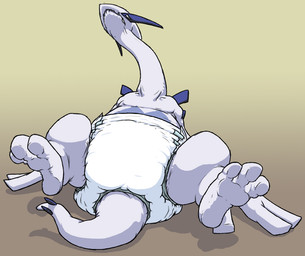 3_toes abstract_background anthro biped clean_diaper clothed clothing diaper diaper_only feet gradient_background male simple_background solo toes topless wearing_diaper white_body crackajackin mythology nintendo pokemon dragon generation_2_pokemon legendary_pokemon lugia mythological_creature mythological_scalie pokemon_(species) scalie 2010 digital_media_(artwork)