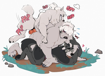 all_fours anal anal_penetration anthro arm_grab arm_support balls bareback biceps blush bodily_fluids claws dripping erection eyewear fangs feet finger_claws from_behind_position fur genital_fluids genitals glasses grass grey_body grey_fur grey_hair group group_sex hair heart_symbol looking_pleasured lucky_pierre male male/male muscular muscular_anthro muscular_male nude on_ground onomatopoeia open_mouth pawpads pecs penetration penis plant precum quads raised_tail rock saliva saliva_drip saliva_string sex sharp_teeth simple_background sound_effects sweat tail teeth text threesome toe_claws tongue tongue_out triceps white_body white_fur white_hair igiveyoulemons canid canine canis mammal wolf 2021