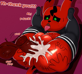 ahegao anal anal_penetration anthro balls big_butt big_penis black_eyes blush blush_lines bodily_fluids body_writing bottomwear bubble_butt butt clothed clothing contact_onomatopoeia cum cum_in_ass cum_inside cum_on_butt cum_on_penis degradation dialogue disembodied_penis duo ear_markings ears_up ejaculation excessive_cum excessive_genital_fluids facial_markings genital_fluids genitals green_eyes head_markings heart_symbol huge_butt impact_onomatopoeia looking_down looking_pleasured male male/male male_penetrated male_penetrating male_penetrating_male markings moan motion_lines narrowed_eyes number number_on_body on_ground onomatopoeia outline penetration penile penile_penetration penis penis_in_ass pivoted_ears plap profanity raised_leg raised_tail red_body sex shirt shortstack shortstack_male simple_background sitting size_difference solo_focus sound_effects stuttering sweat sweaty_balls sweaty_butt sweaty_genitalia tail tail_markings talking_to_another talking_to_partner tally_marks text text_on_body thanking thick_thighs thin_tail tongue tongue_out topwear western_tally_marks wide_hips writing_on_butt sillygoose denum_(sillygoose) demon imp 2022 digital_drawing_(artwork) digital_media_(artwork) english_text hi_res