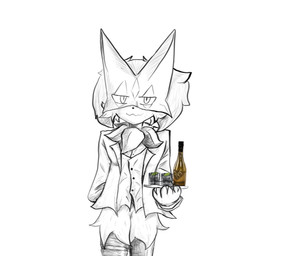 alcohol_bottle ambiguous_gender anthro beverage_bottle bottle container cup drinking_glass glass glass_container glass_cup shot_glass simple_background solo what white_background zhongguoru nintendo pokemon generation_9_pokemon meowscarada pokemon_(species) hi_res monochrome