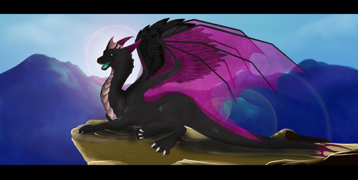 black_bars black_body black_scales claws day feral horn lying membrane_(anatomy) membranous_wings open_mouth outside scales solo spines tail wings saphireshear european_mythology mythology dragon mythological_creature mythological_scalie scalie western_dragon 2015 digital_media_(artwork) hi_res