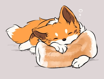 ambiguous_gender black_nose brown_inner_ear_fluff cheek_tuft chikuwa_(food) dipstick_tail facial_markings facial_tuft feral fluffy fluffy_tail food-shaped_pillow fur head_markings hug hugging_object hugging_pillow inner_ear_fluff lying markings multicolored_body multicolored_fur on_front orange_body orange_ears orange_fur orange_tail paws pillow pointy_ears prick_ears quadruped sleeping solo tail tail_markings tuft white_body white_fur white_tail_tip tsukune_minaga kitsuneinu canid canine canis domestic_dog mammal 2026 digital_media_(artwork) signature female_(lore)