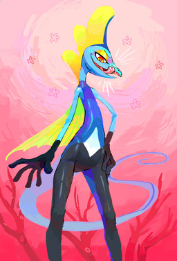 abstract_background anthro bedroom_eyes blue_body blue_latex bodysuit clothed clothed_anthro clothed_male clothing femboy hand_on_hip heart_eyes heart_symbol latex latex_bodysuit latex_clothing latex_skinsuit licking licking_lips licking_own_lips lidded_eyes looking_at_viewer male male_anthro narrowed_eyes pink_background seductive simple_background skinsuit slim_anthro slim_male solo standing thin_legs tight_clothing tongue tongue_out worm_(artist) nintendo pokemon generation_8_pokemon inteleon pokemon_(species)