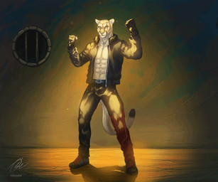 abs anthro belt boots clothing combat_boots detailed_background electricity electricity_manipulation elemental_manipulation eye_scar facial_scar fighting_pose fingerless_gloves flexing footwear gloves handwear jacket lightning male muscular muscular_anthro muscular_male pose powers scar shoes topwear osleepyevil ricius_teck cougar felid feline mammal animated