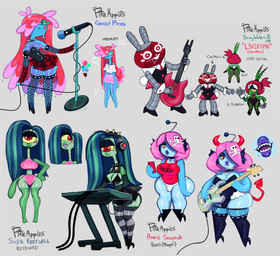 1_eye alternative_fashion anthro armwear big_breasts big_butt bottomwear bra breasts bulge butt clothing collar costume crop_top ear_fins electric_guitar electronics featureless_feet featureless_hands feet female fin fishnet_armwear fishnet_clothing fishnet_legwear footwear freckles goth grey_background group guitar gynomorph hair hair_over_eye headphones high_heels horn intersex keyboard keyboard_instrument leg_markings legwear leotard lips long_hair long_neck machine markings microphone mole_(marking) mole_under_mouth musical_instrument musical_keyboard not_furry overweight plucked_string_instrument red_eyes resting_bitch_face sharp_teeth shirt shoes short_hair shorts simple_background skirt skull_and_crossbones slightly_chubby slightly_chubby_anthro slightly_chubby_gynomorph slightly_chubby_intersex smile socks_(marking) solo spade_tail spiked_collar spikes string_instrument tail teeth text thick_lips topwear translucent translucent_body underwear yellow_sclera somescrub nickelodeon spongebob_squarepants annie_soapsuds briny_waters fan_character goopi_pines susie_reefwell anglerfish aquatic cyclops fish goo_creature humanoid mutant_humanoid plankton_(species) robot english_text hi_res model_sheet sketch