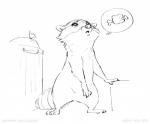 2018 ambiguous_gender black_and_white feral food fur hi_res mammal monochrome nude procyonid raccoon sad simple_background sketch solo text trash url white_background zaush