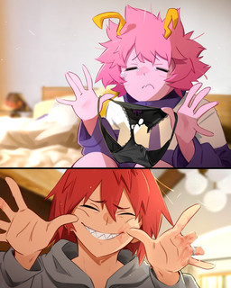 2_horns 5_fingers bed black_clothing black_panties black_underwear bodily_fluids bow_panties bow_underwear burn_scar closed_frown clothed clothed_female clothed_human clothed_humanoid clothed_male clothing day digit_ring duo eyebrows eyes_closed facial_scar female female_humanoid fingers frilly frilly_clothing frilly_panties frilly_underwear frown furniture grey_clothing grey_hoodie grey_topwear hair hand_scar holding_clothing holding_object holding_panties holding_underwear hoodie horn humanoid_hands inside jewelry light long_sleeves male male_human messy_hair missing_finger mouth_closed mouth_scar multicolored_clothing multicolored_topwear palms panties pink_body pink_hair pink_skin purple_clothing purple_topwear red_eyebrows red_hair ring sad scar sharp_teeth short_hair sitting smile suggestive sunlight tears teeth topwear torn_clothing torn_panties torn_underwear two_tone_clothing two_tone_topwear underwear wedding_ring white_clothing white_topwear yellow_horn khyleri my_hero_academia ashido_mina eijiro_kirishima horned_humanoid human humanoid mammal quirked_human_(my_hero_academia) 2025 4:5 absurd_res hi_res