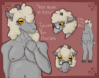 anthro blonde_hair eyewear female fur glasses grey_body grey_fur hair horn solo tereza_von_garden yellow_eyes defunto bovid caprine goat mammal absurd_res hi_res model_sheet