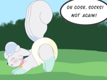 ass_up bell bell_collar bodily_fluids clothed clothing collar dialogue diaper ears_down eyes_closed female feral genital_fluids grass leg_markings looking_pleasured markings multi_nipple multi_tail nipples offscreen_character omorashi open_mouth outside pivoted_ears plant pokemon_battle raised_tail sagging_diaper socks_(marking) solo speech_bubble standing tail unclean_diaper urine used_diaper using_diaper watersports wearing_diaper wet_diaper wetting wetting_diaper 81yffulfmm nintendo pokemon alolan_form alolan_vulpix generation_7_pokemon pokemon_(species) regional_form_(pokemon) 4:3 hi_res