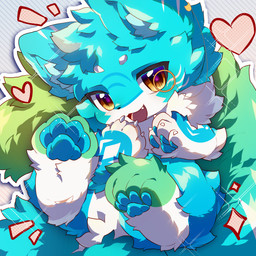 ambiguous_gender blue_body blue_fur chibi eyewear feral fluffy fur heart_symbol kemono looking_at_viewer monocle pawpads semi-anthro simple_background smile solo sparkles yellow_eyes young fsicyan yanqing_(character) canid canine canis mammal wolf 1:1 hi_res icon