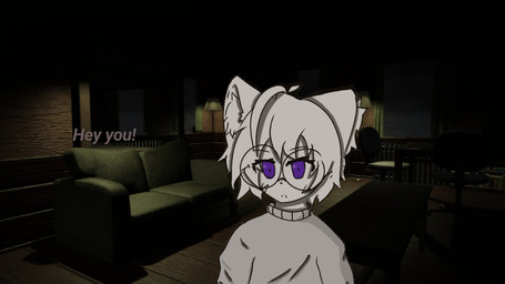 ambiguous_gender anthro clothing eyewear fur furniture glasses grey_clothing hair inside purple_eyes sofa solo text white_body white_ears white_fur white_hair fochii seshii hybrid hi_res