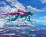 ambiguous_gender cloud day feral reflection running sky solo water butt-berry nintendo pokemon generation_2_pokemon legendary_pokemon pokemon_(species) suicune hi_res signature