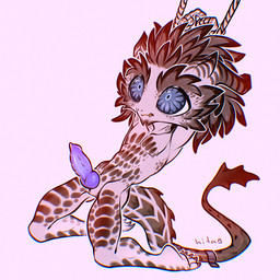 2_horns anthro arms_tied bound chibi erection feathers genitals horn knot knotted_penis male nude_male penis scales solo vilandi hita9 reptile scalie 1:1